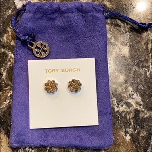 Tory Burch Logo Flower Two Tone Stud Earring
